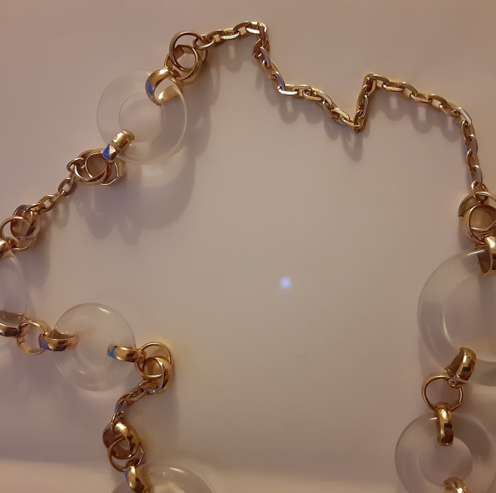 Studio S Long Gold Tone and Clear Plastic Necklace